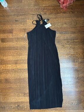 a new day Black Pleated Halter Midi Dress